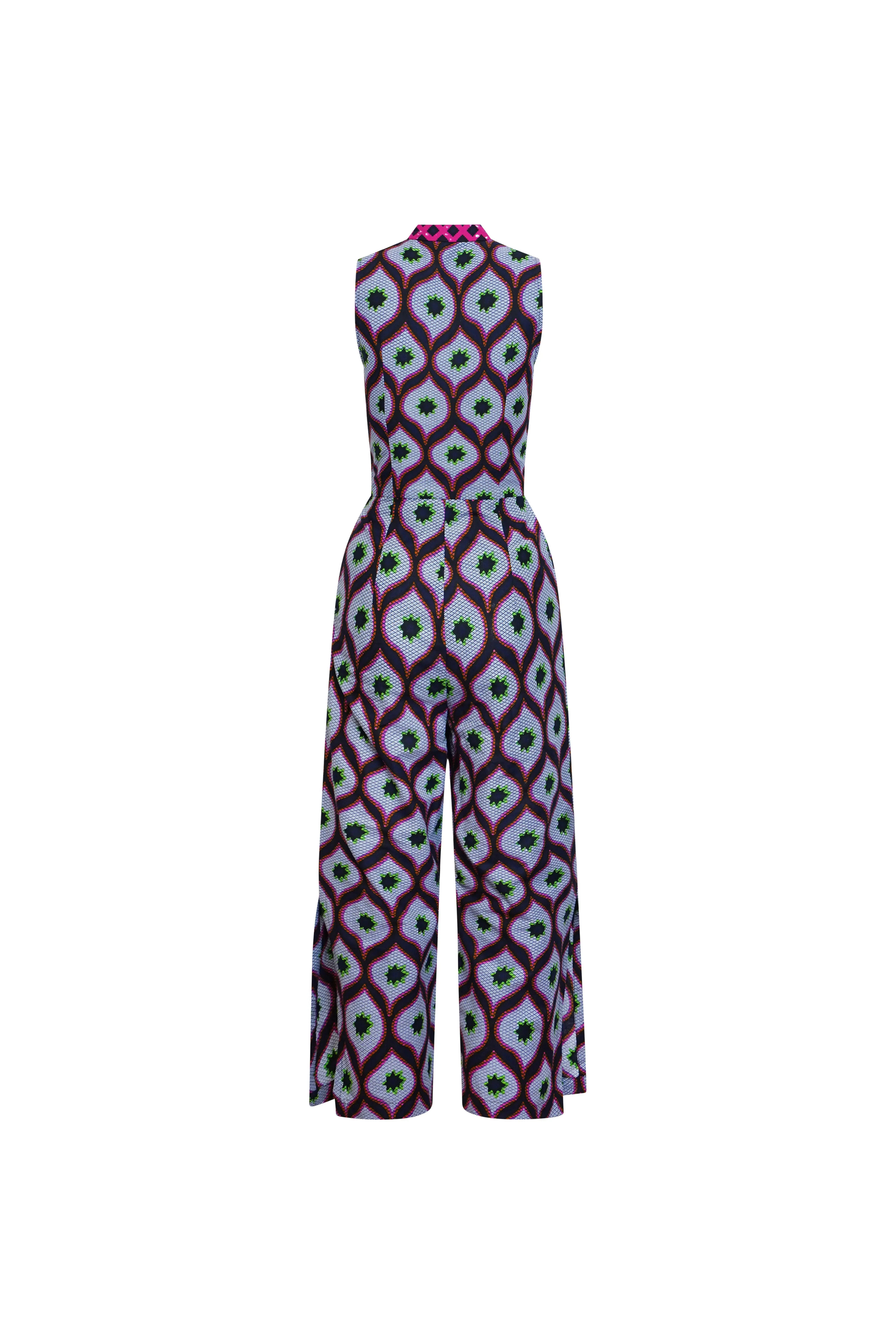 Kayin Jumpsuit - Grey Pink and White African Ankara Wax Cotton Print