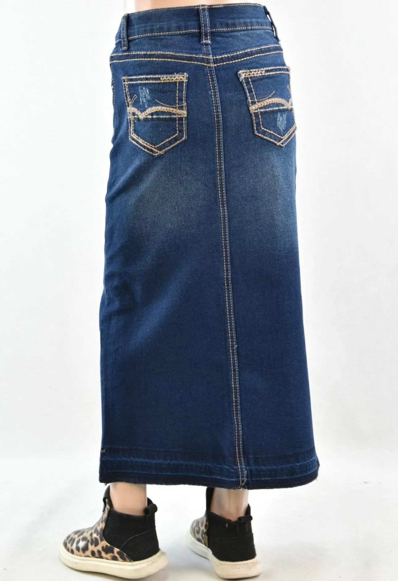 Liza Lou's Darling Girls Detailed Modest Long Denim Skirt