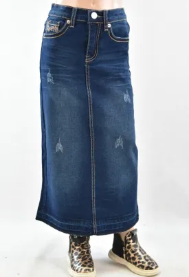 Liza Lou's Darling Girls Detailed Modest Long Denim Skirt