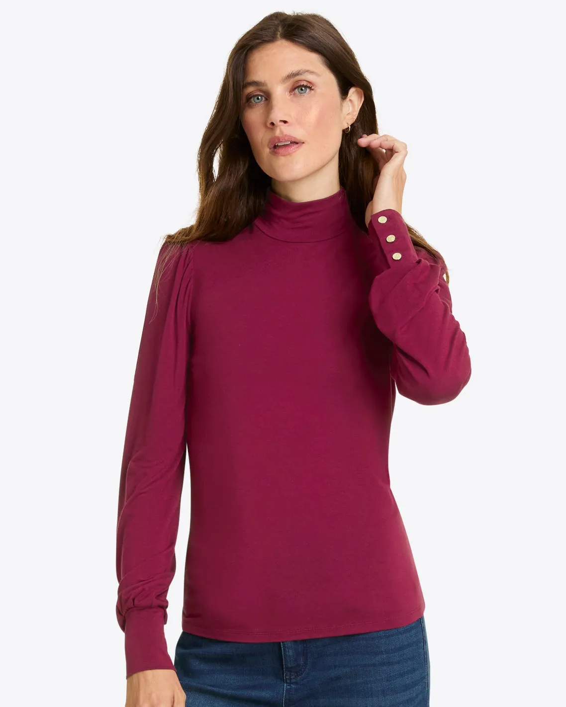 Long Sleeve Puff Mock Neck