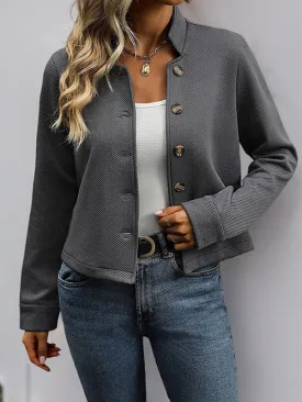 Long Sleeves Loose Buttoned Split-Joint Stand Collar Jackets Outerwear