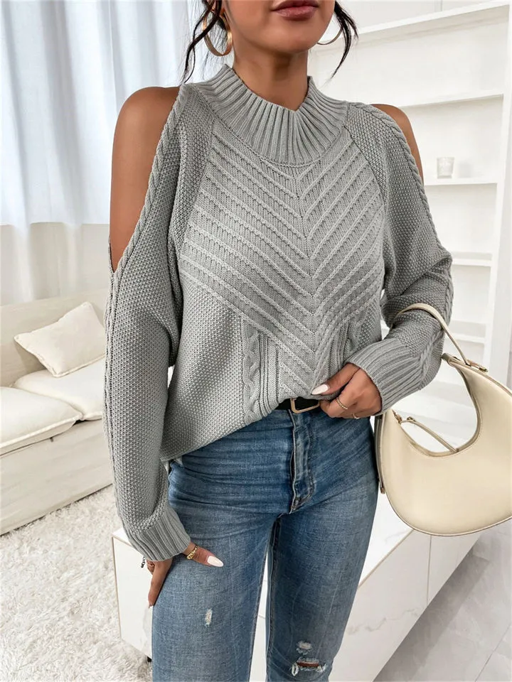 Loose Off-the-shoulder Solid Color Casual Sweater