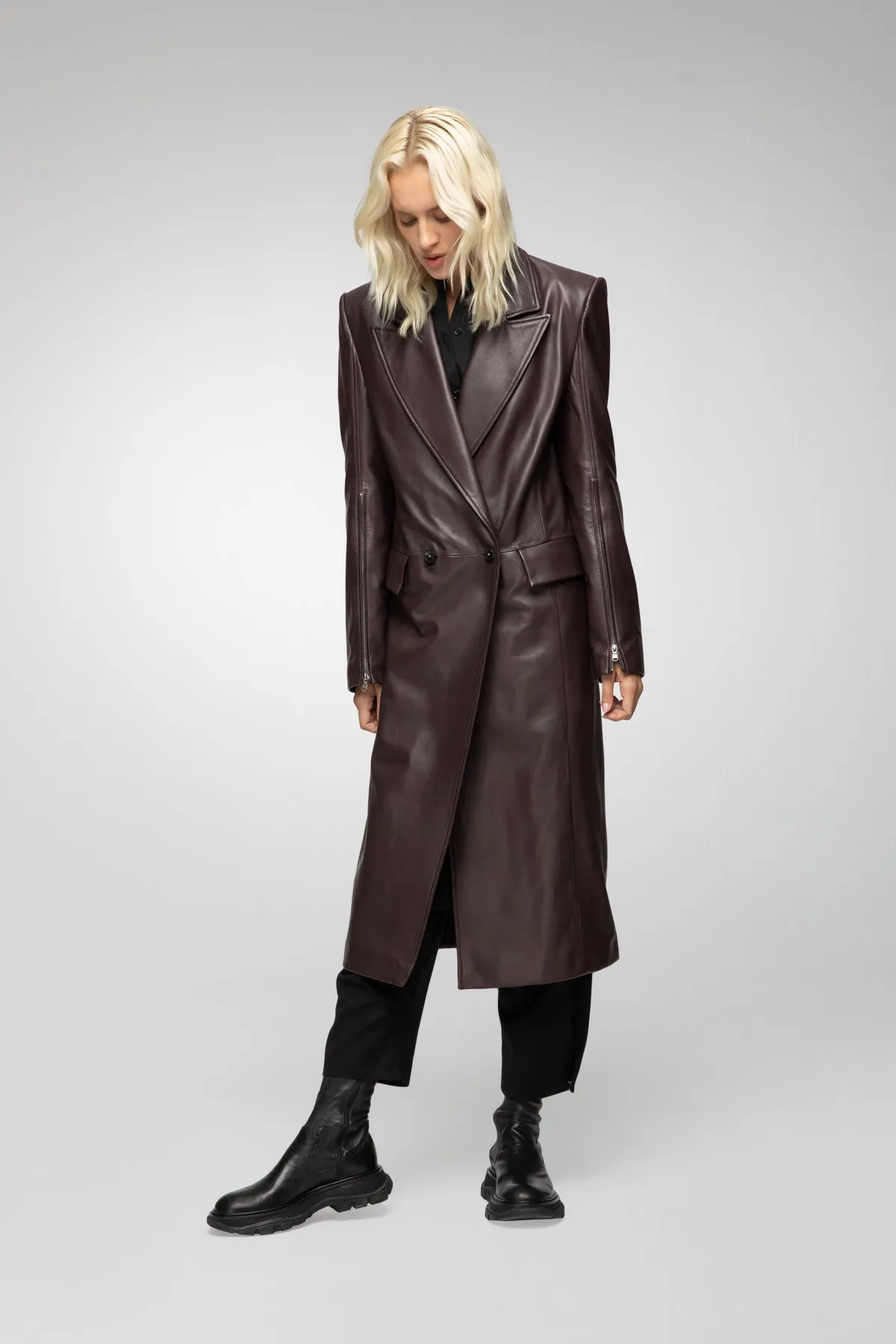 Lorrie - Bordeaux Leather Coat