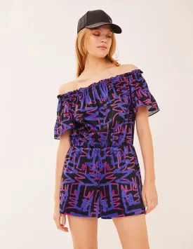 MARK FAST Women MF Graffiti Pattern Off-Shoulder Rompers