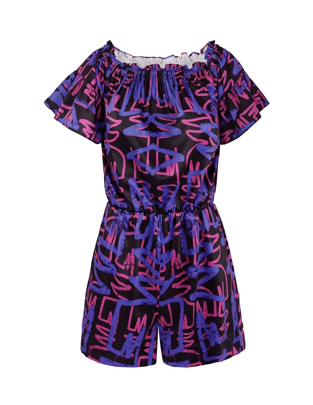 MARK FAST Women MF Graffiti Pattern Off-Shoulder Rompers