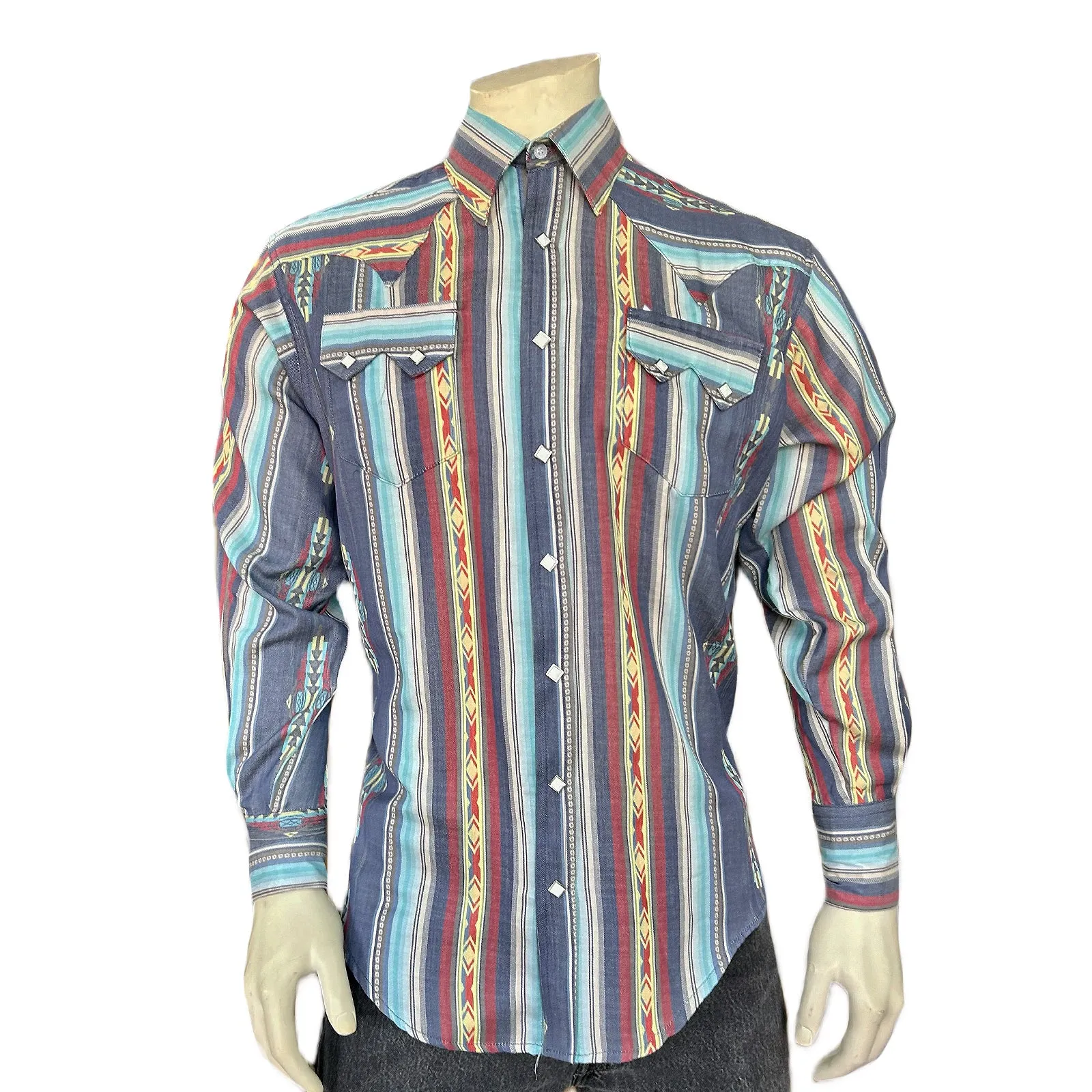 Men's Serape Pattern Western Shirt in Blue