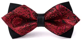 [Metallic Red Paisley] - Diamond Pointed Bow Tie