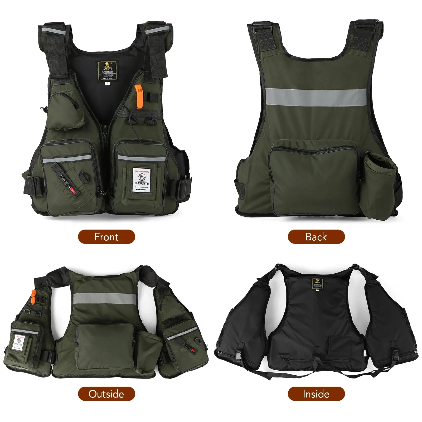 Multi-Pockets Fly Fishing Jacket Buoyancy Vest with Water Bottle Holder