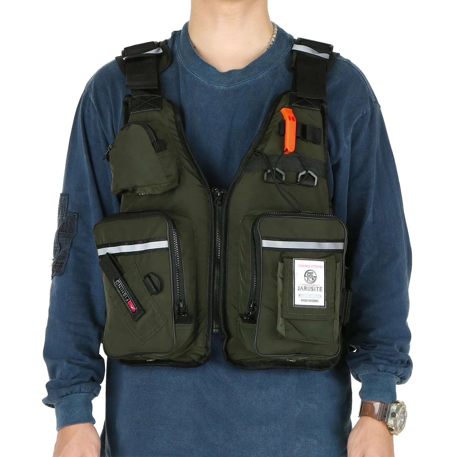 Multi-Pockets Fly Fishing Jacket Buoyancy Vest with Water Bottle Holder