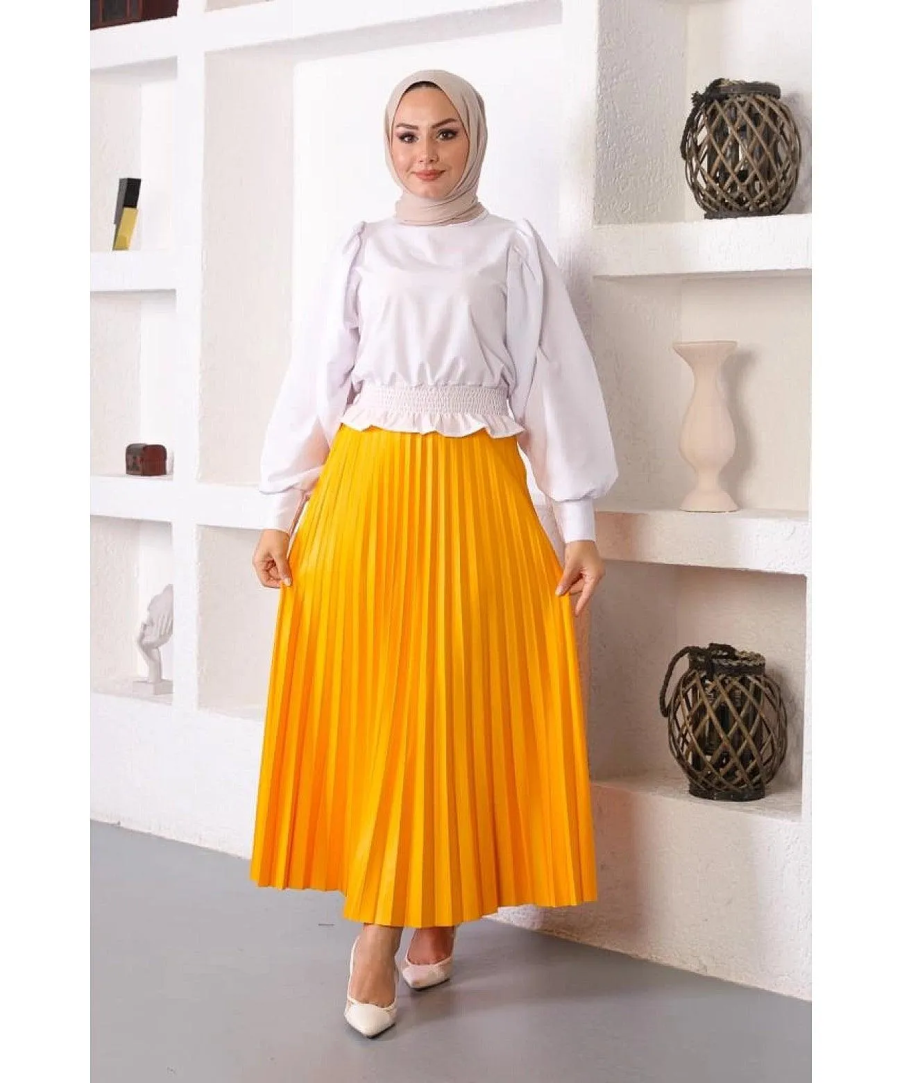 Mustard Yellow Pleated Maxi Skirt for Women | Vibrant and Fashion-Forward