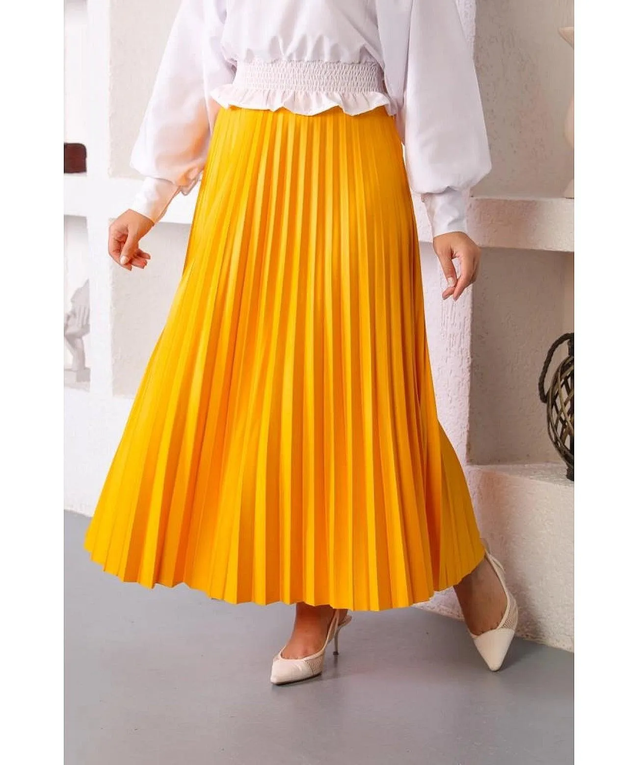 Mustard Yellow Pleated Maxi Skirt for Women | Vibrant and Fashion-Forward