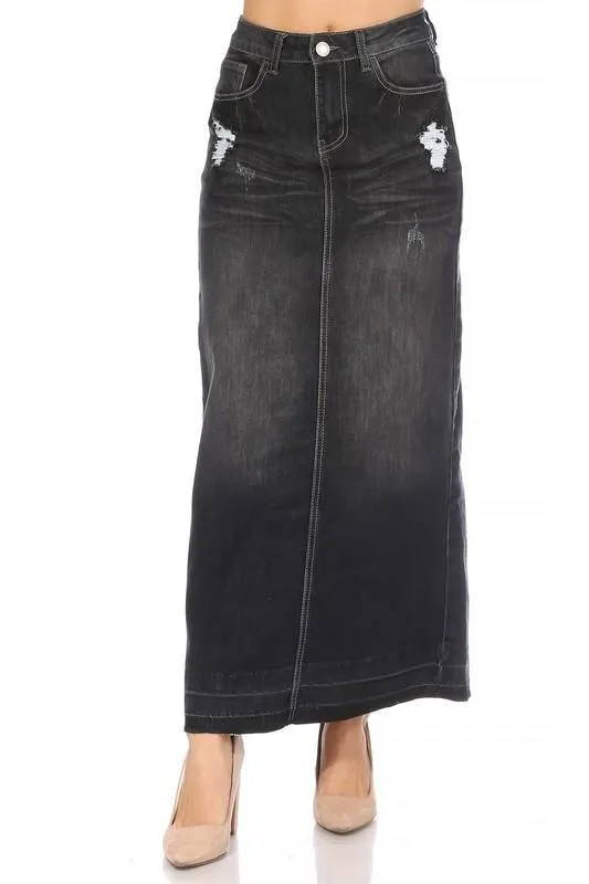 Nevaeh Black Wash Denim Skirt