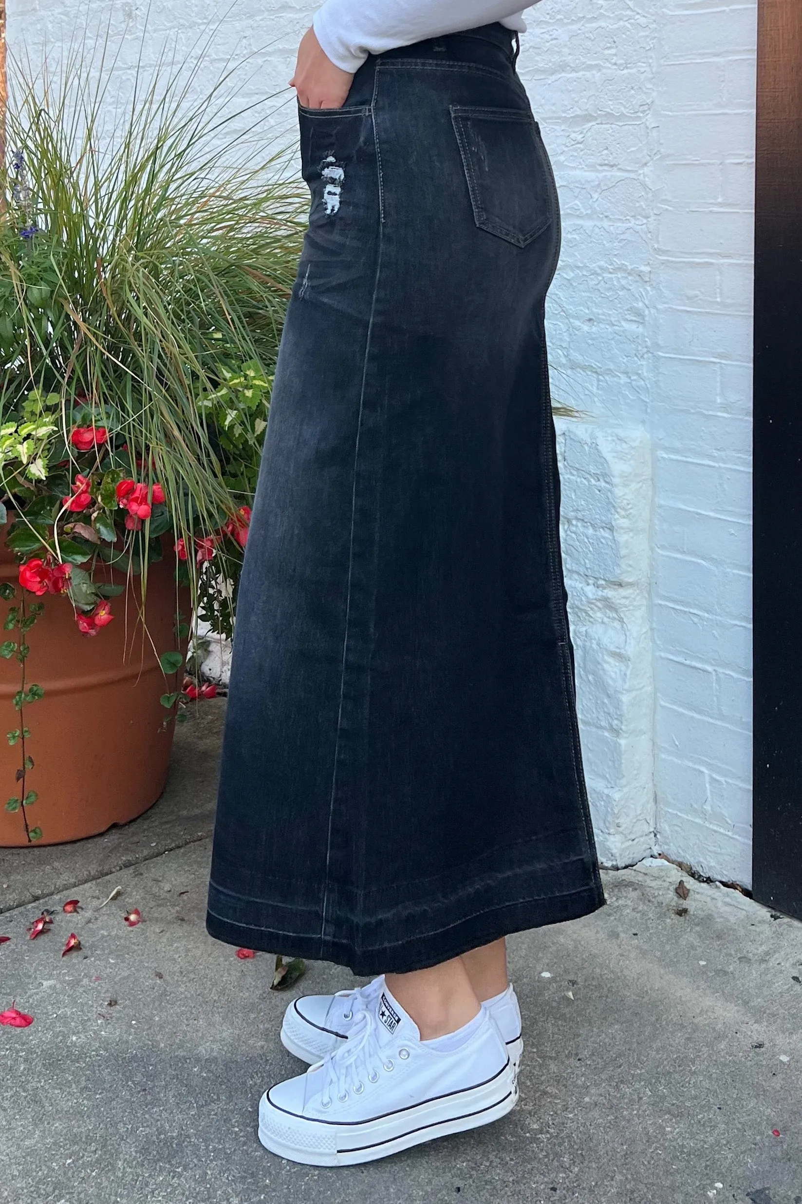 Nevaeh Black Wash Denim Skirt