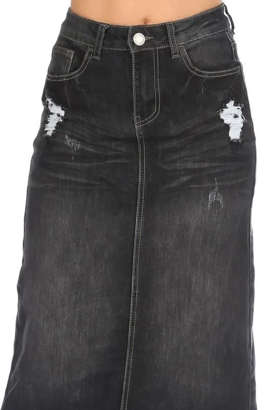 Nevaeh Black Wash Denim Skirt