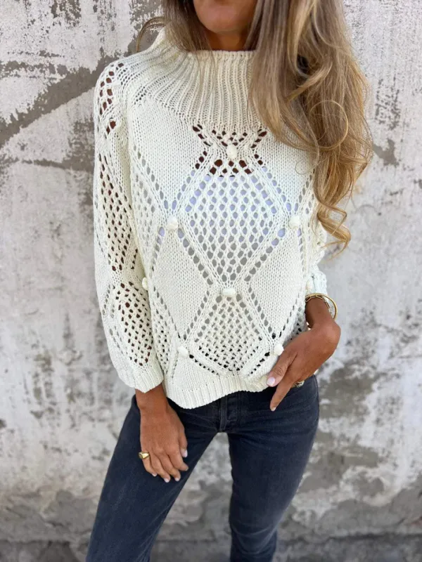 New Casual Loose Skeleton Sweater Round Neck Knit Top