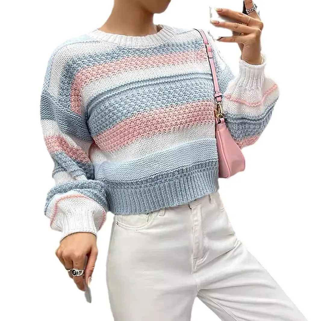 New Contrast Colour Women's Striped Elegant Sweater