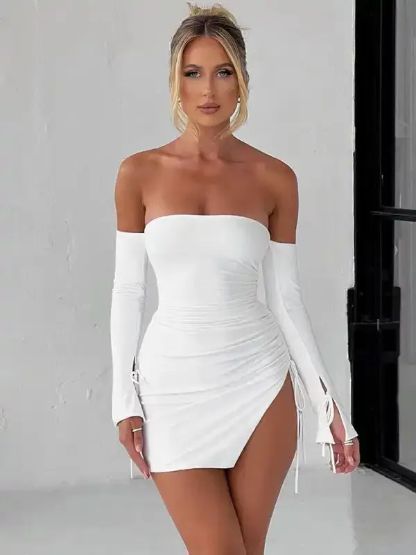 New fashionable and sexy off-shoulder, chest-wrapped, hip-wrapped skirt with slits