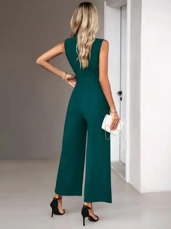 New women’s elegant V-neck tie commuter sleeveless jumpsuit