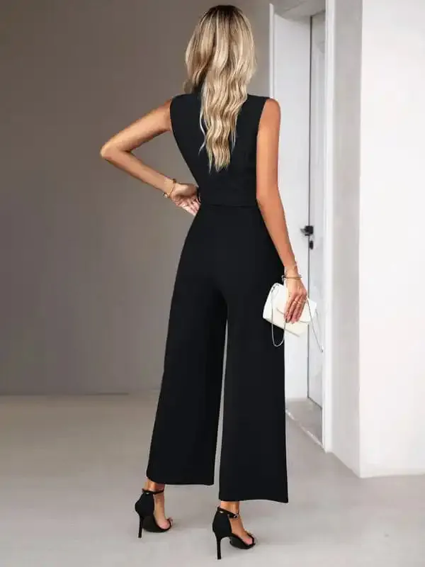 New women’s elegant V-neck tie commuter sleeveless jumpsuit