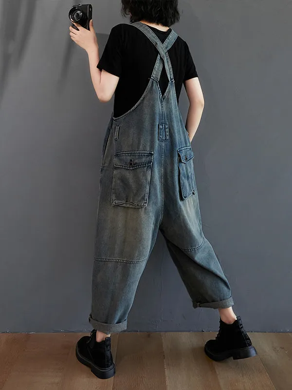 Original Solid Elasticity Denim Jumpsuits