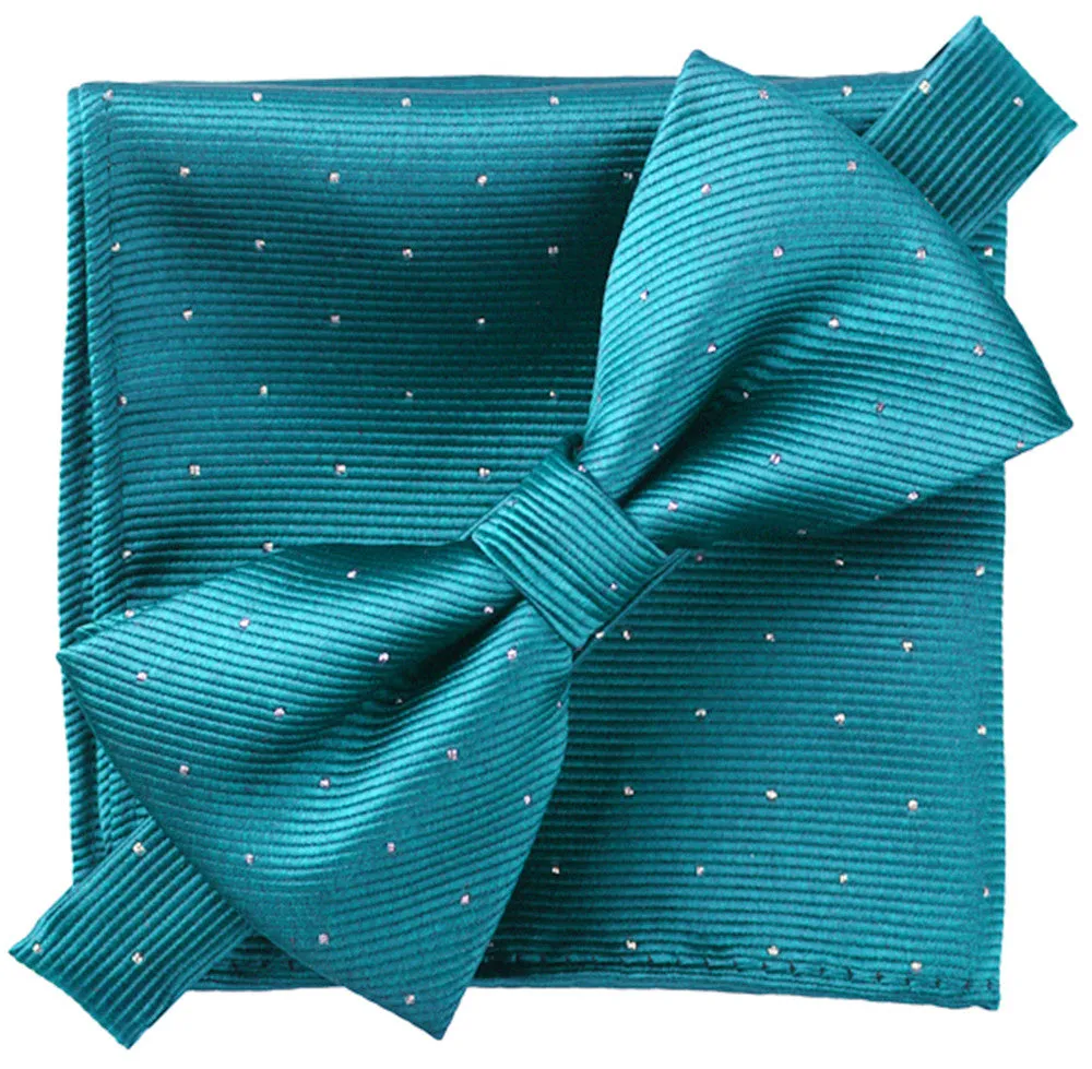 Peacock Green [Glitter Dots] - Bow Tie and Pocket Square Matching Set