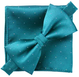 Peacock Green [Glitter Dots] - Bow Tie and Pocket Square Matching Set