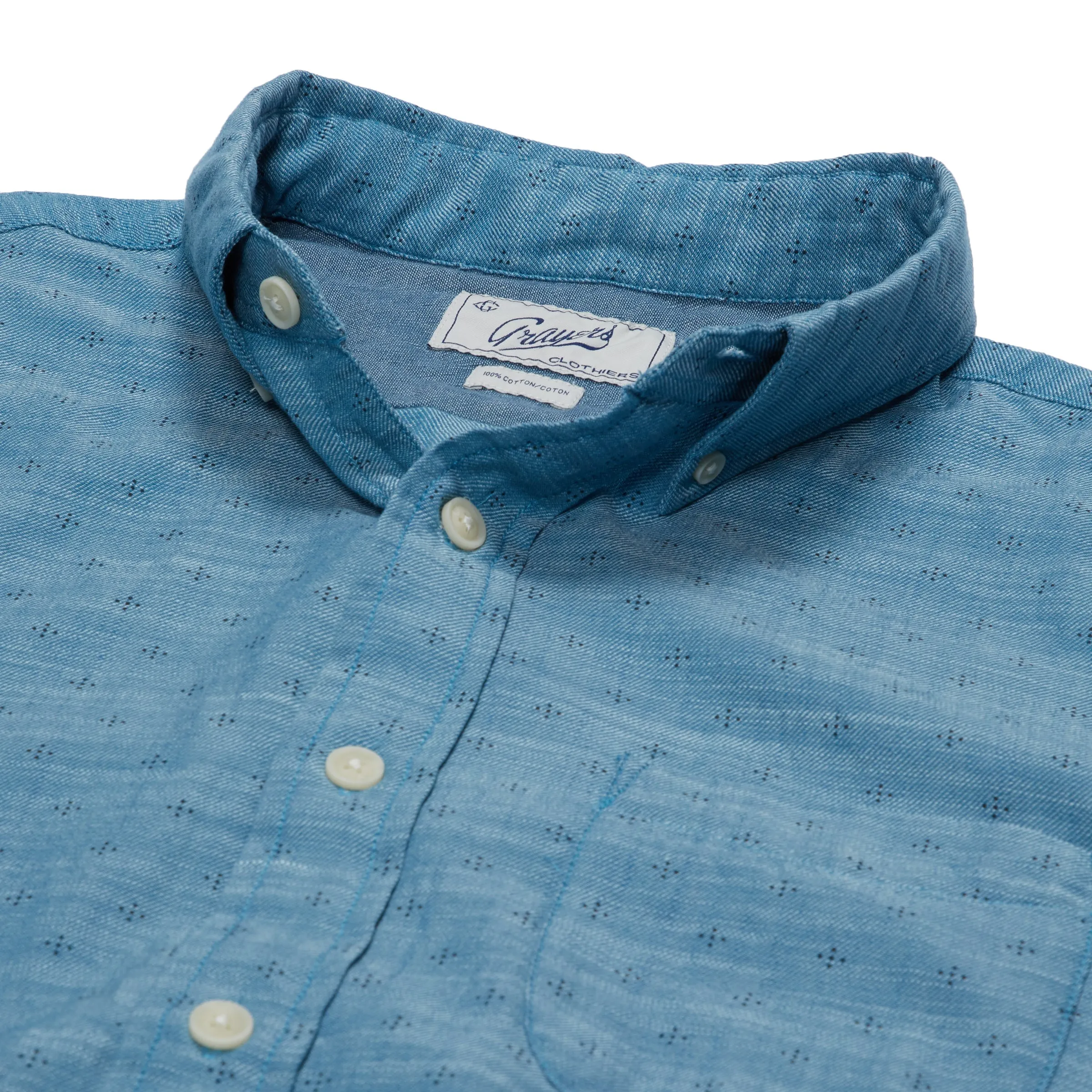 Pearson Printed Slub Twill Shirt - Teal Twill (Final Sale)