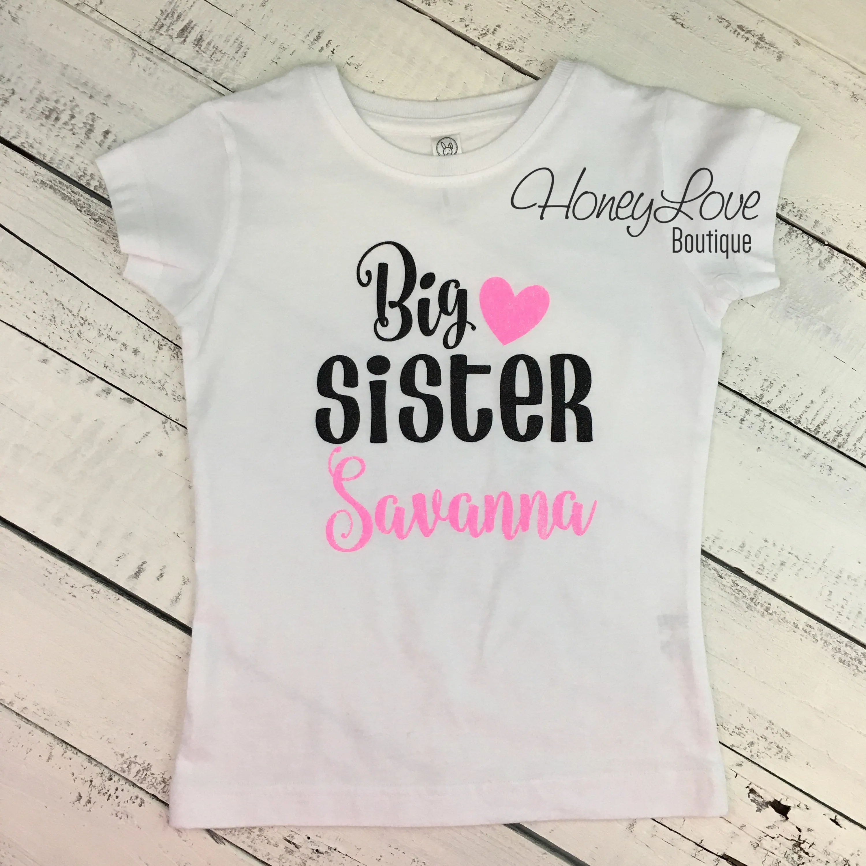 PERSONALIZED Sister Bodysuits and Shirts - Neon Pink Glitter and Black