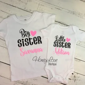 PERSONALIZED Sister Bodysuits and Shirts - Neon Pink Glitter and Black