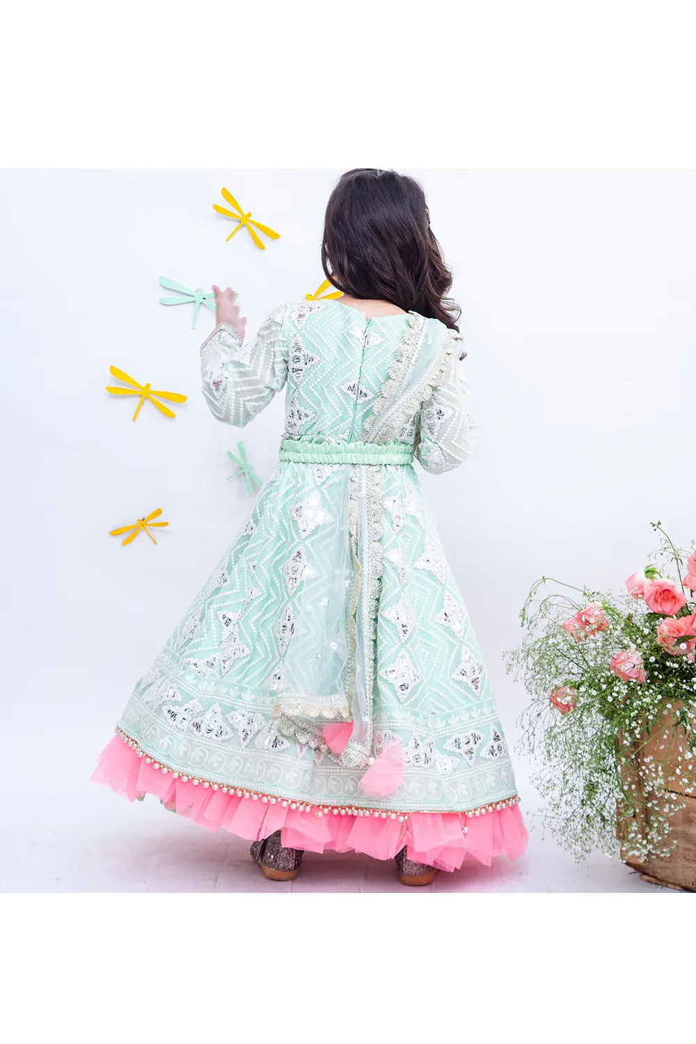 Pista green gota embroidered anarkali