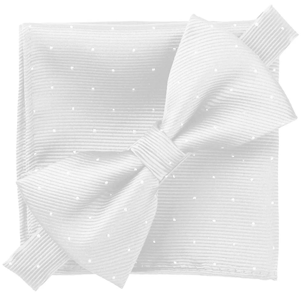 Porcelain White [Glitter Dots] - Bow Tie and Pocket Square Matching Set