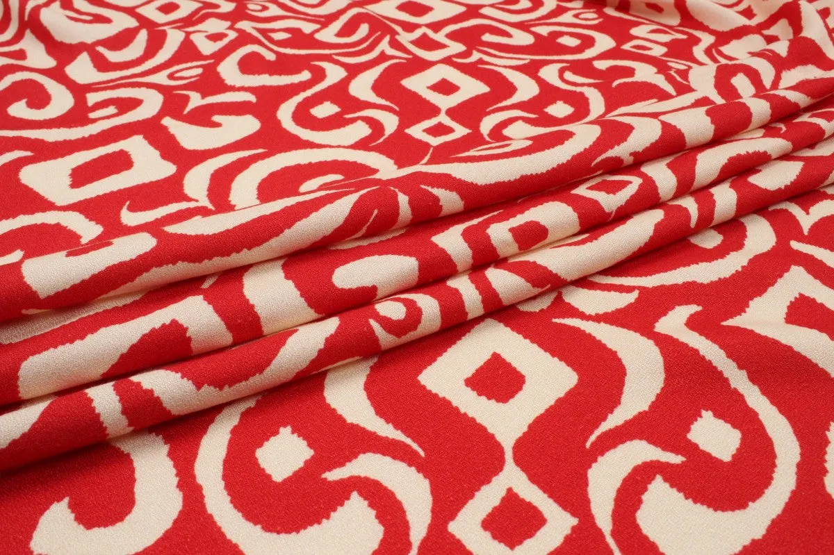 Printed Crêpe Marocain Viscose - Red Damask - M.O.Q 30 Mts