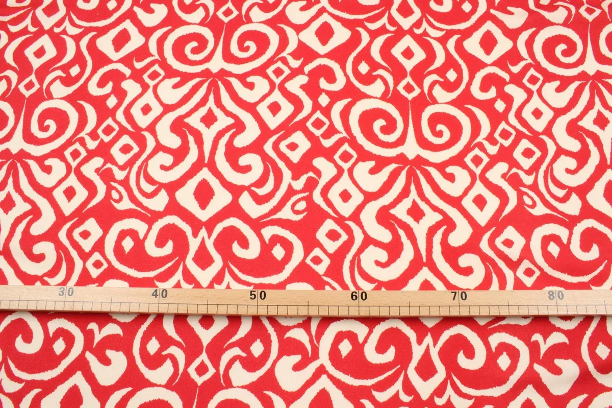 Printed Crêpe Marocain Viscose - Red Damask - M.O.Q 30 Mts