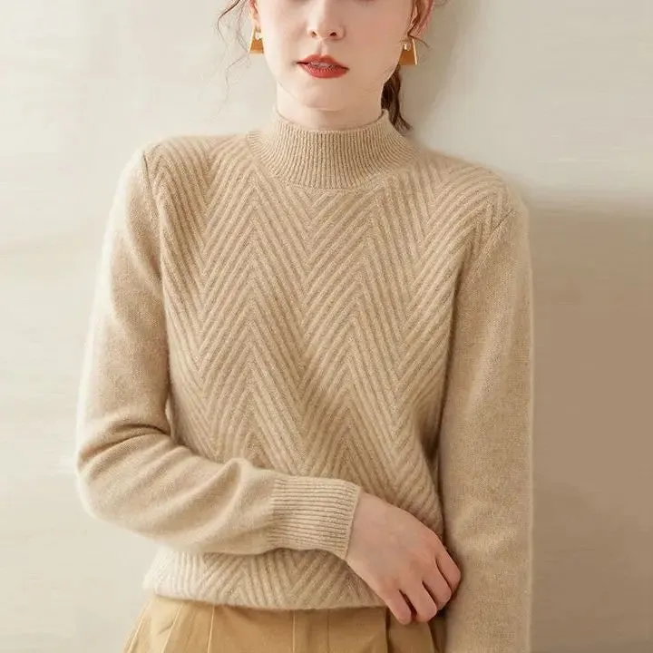 Pullover Mock Neck Sweater Short Loose