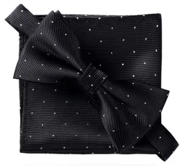 Sable Black [Glitter Dots] - Bow Tie and Pocket Square Matching Set