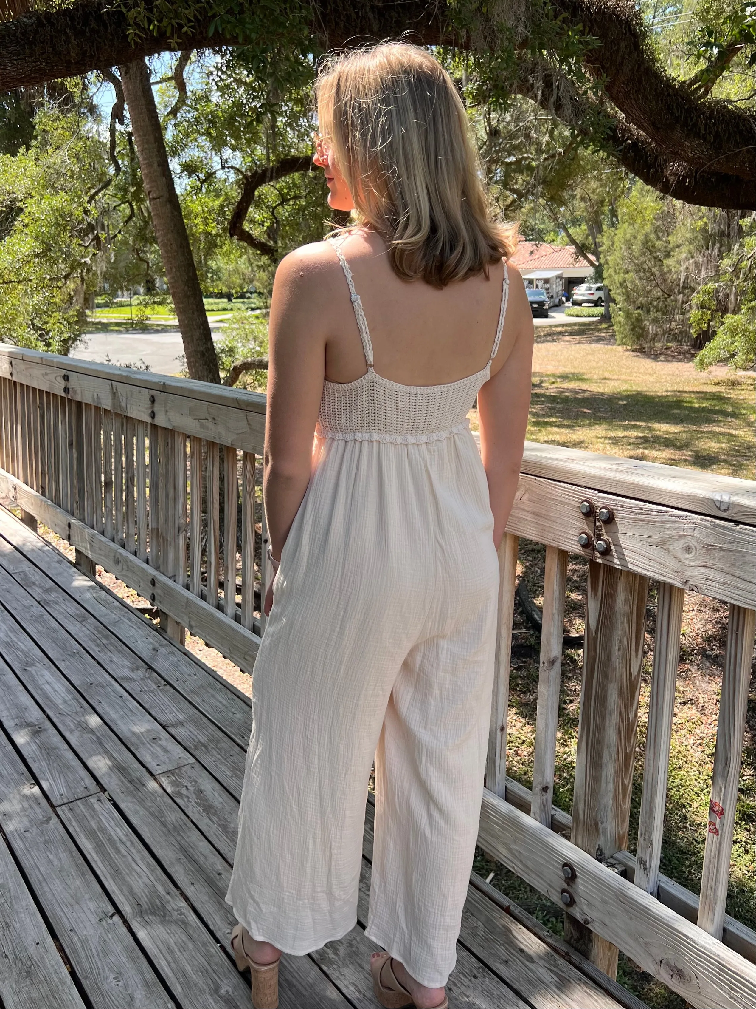 SABRINA CROCHET JUMPSUIT IN CREAM