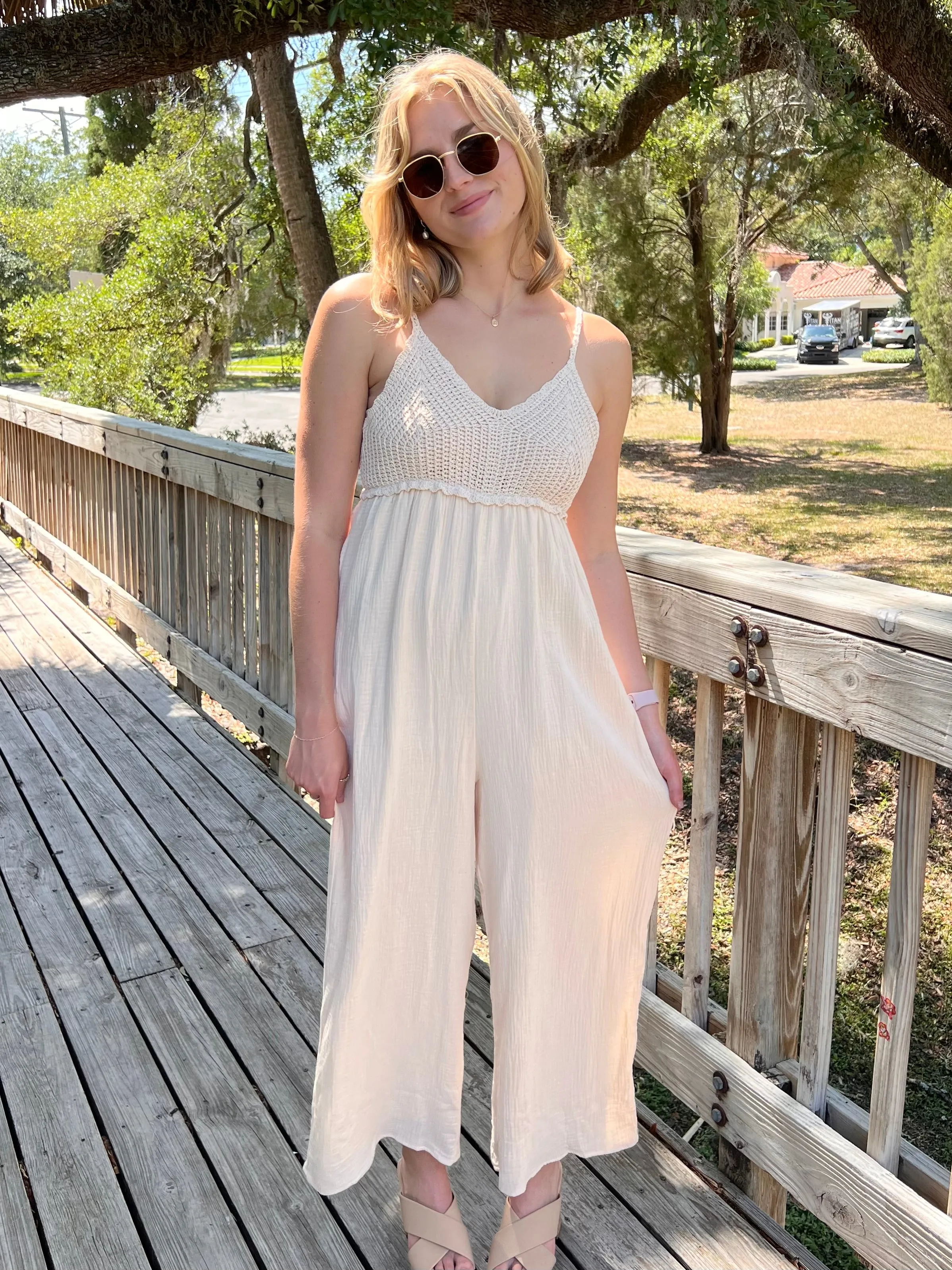 SABRINA CROCHET JUMPSUIT IN CREAM