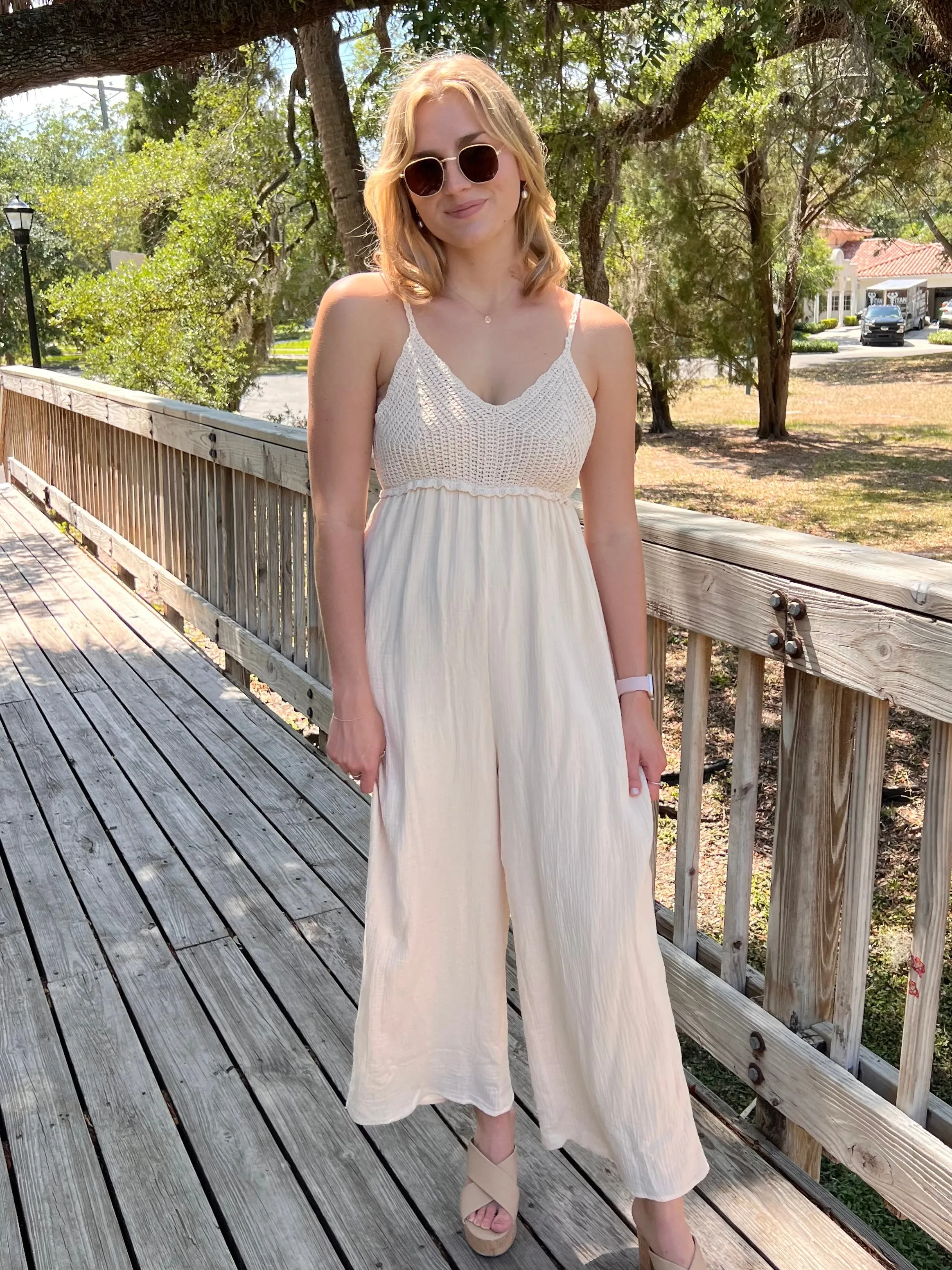 SABRINA CROCHET JUMPSUIT IN CREAM