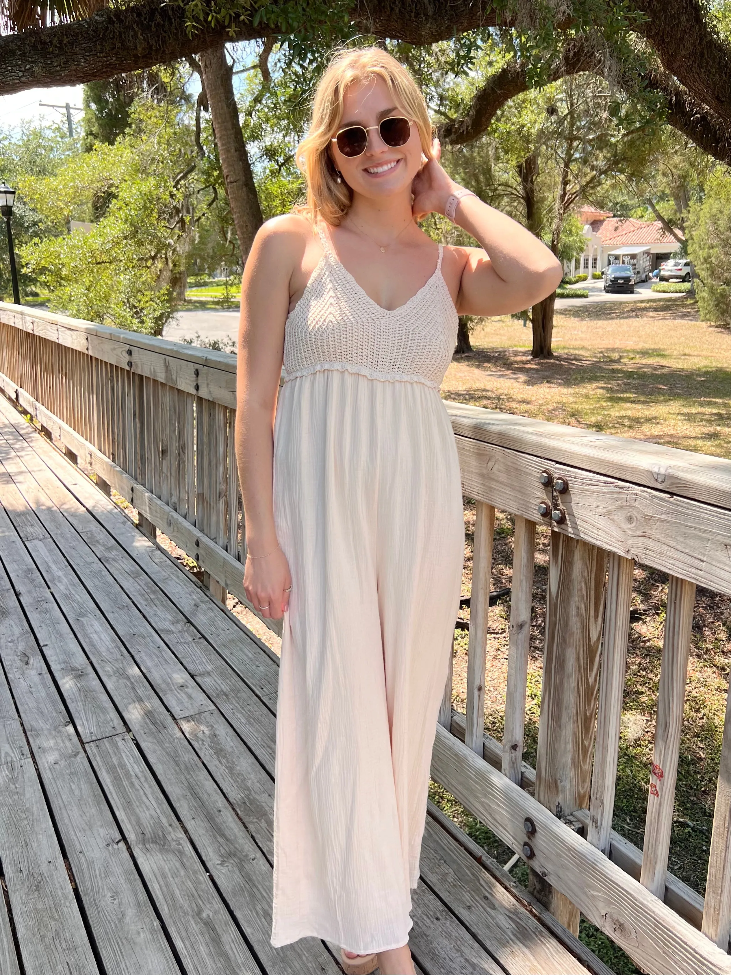 SABRINA CROCHET JUMPSUIT IN CREAM