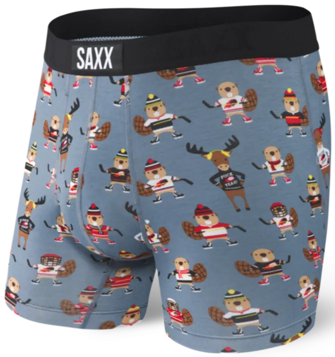 SAXX Vibe Grey Boxer Brief with Unique Puck Yeah Design