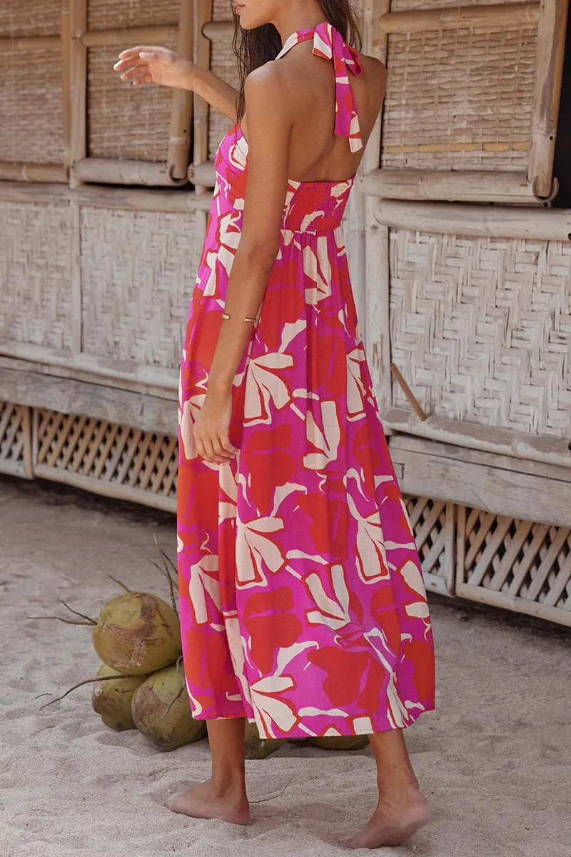 Sexy Bohemian Floral Backless Halter Printed Dresses