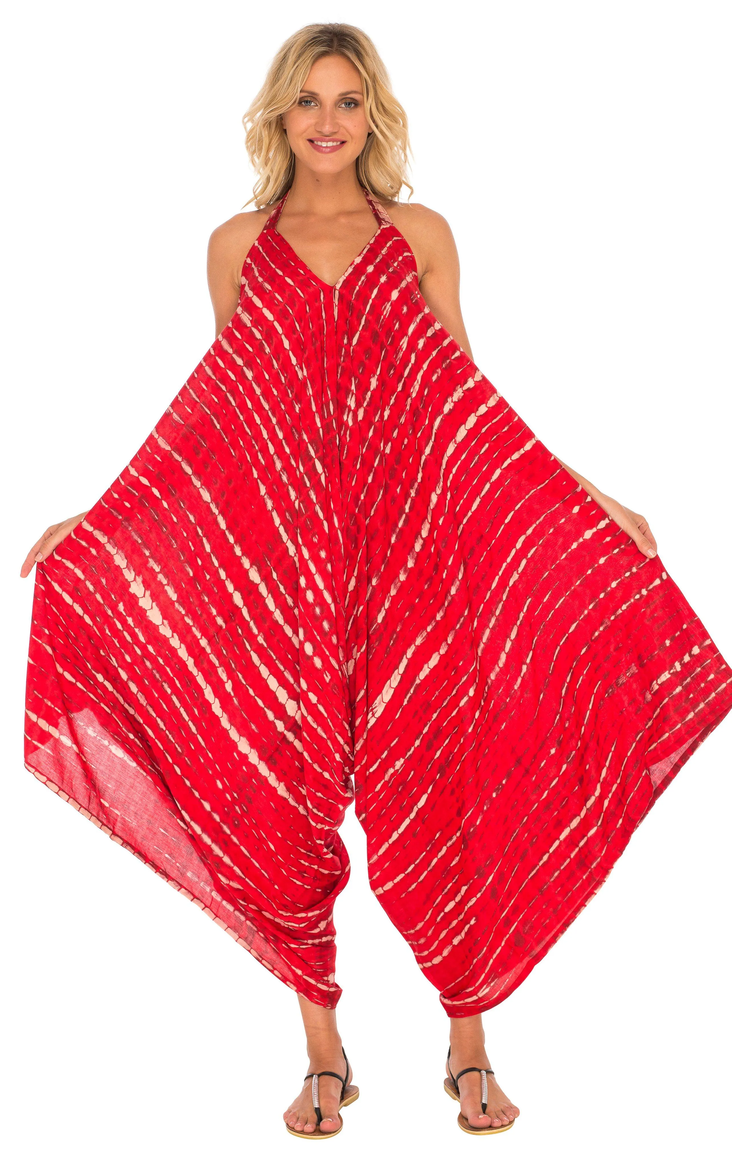 SHU-SHI Women's Boho Harem Jumpsuit Casual Sleeveless One Piece Romper Wide Leg Loose Fit Tie Dye