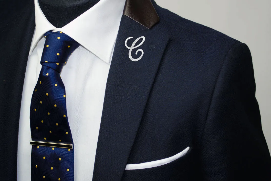 [Silver Initial Letter C] Plated Metal Lapel Pin