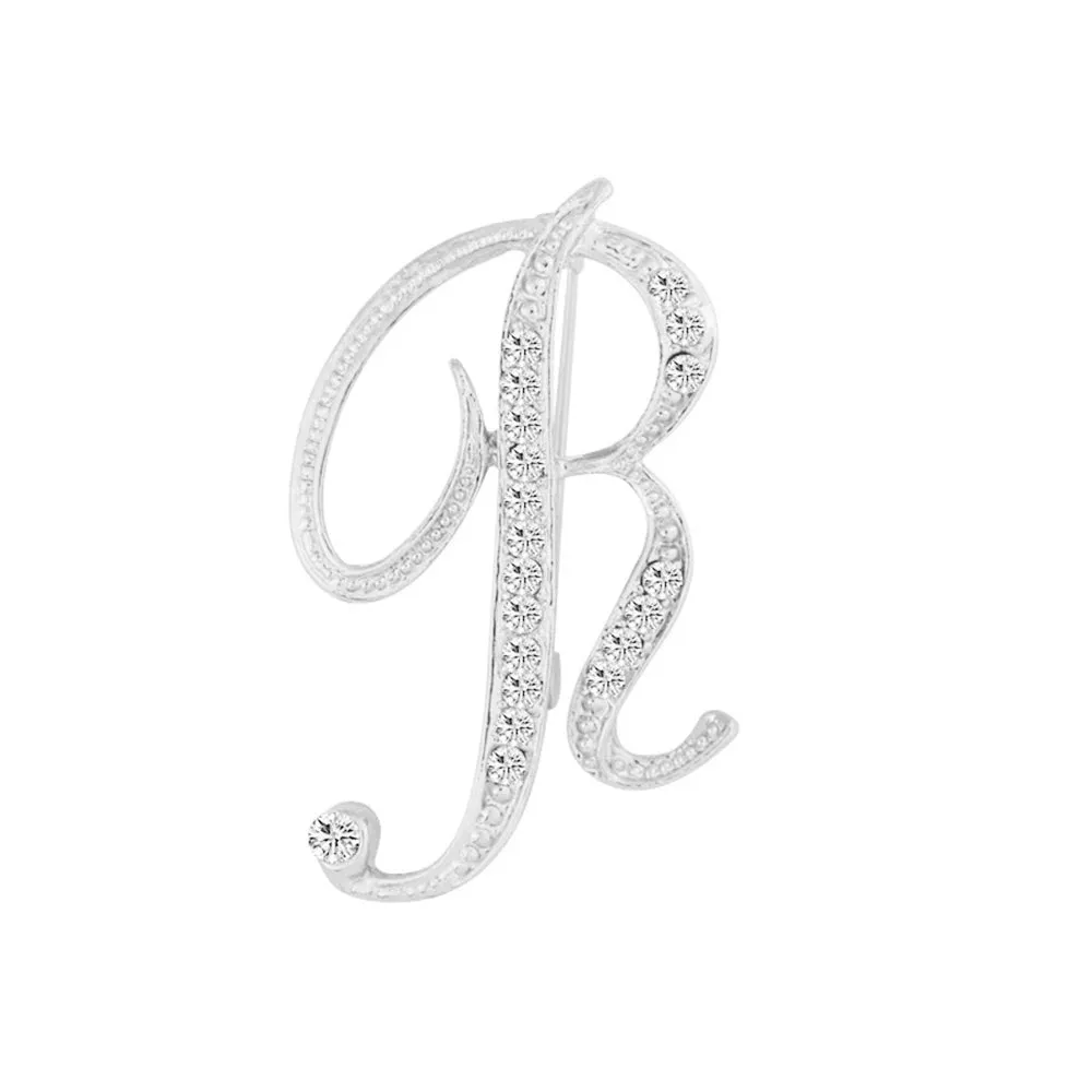 [Silver Initial Letter R] Plated Metal Lapel Pin