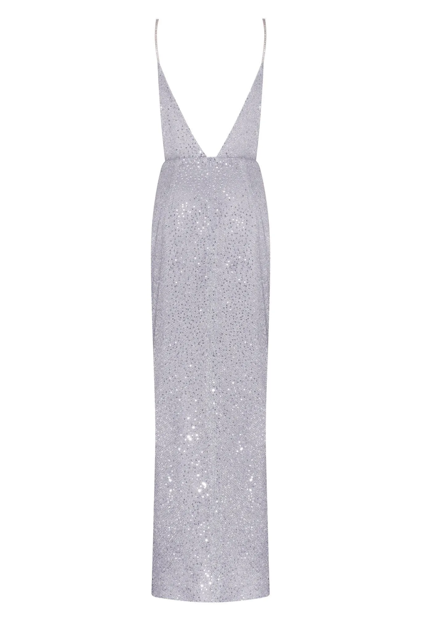 Spaghetti straps silver sparkling wrapped maxi dress