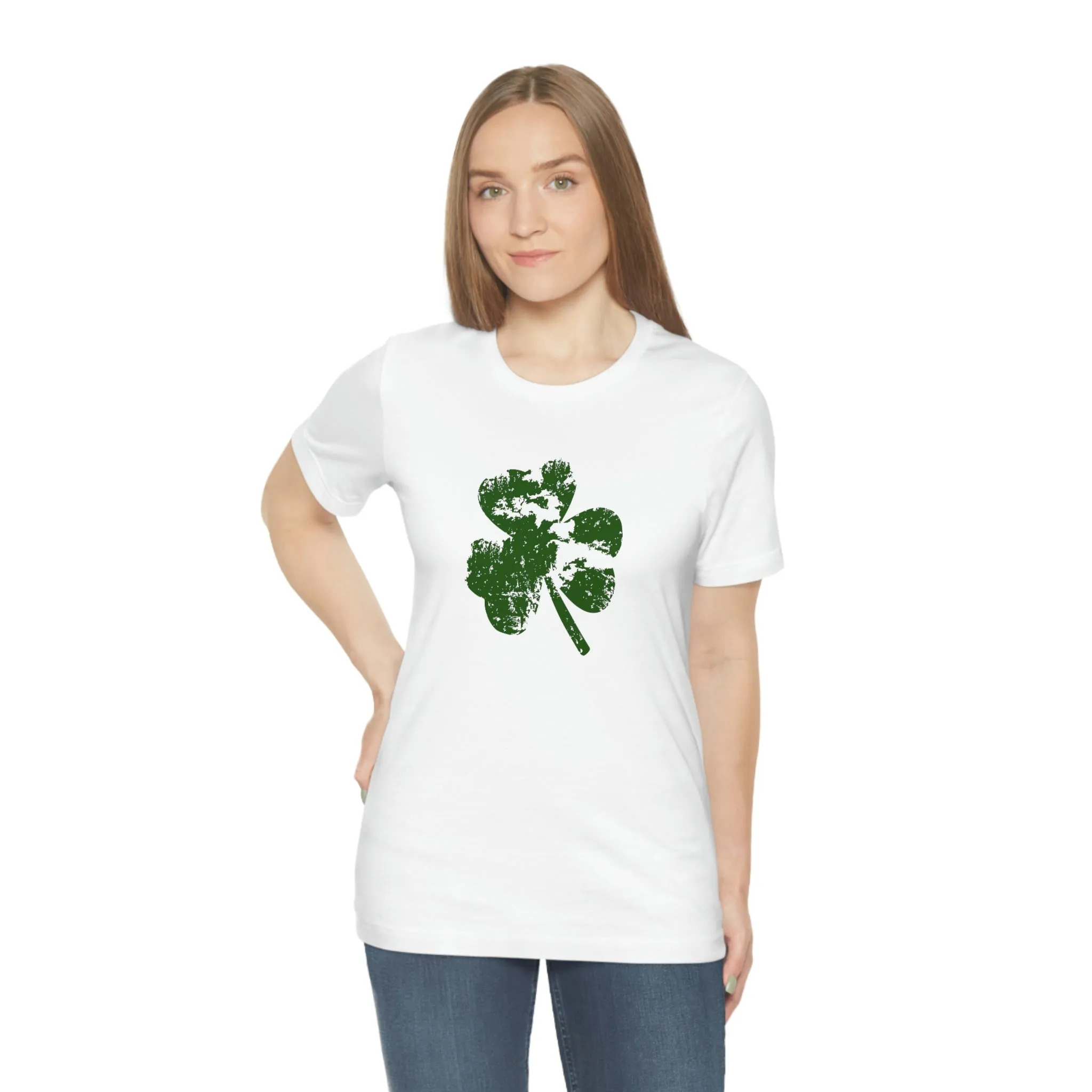 St. Patrick's Day Distressed Shamrock Bella Canvas 3001 Unisex Jersey Short Sleeve Tee