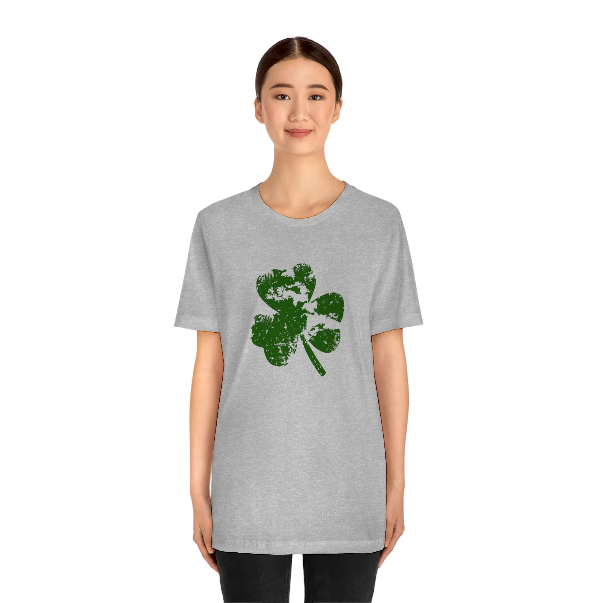 St. Patrick's Day Distressed Shamrock Bella Canvas 3001 Unisex Jersey Short Sleeve Tee