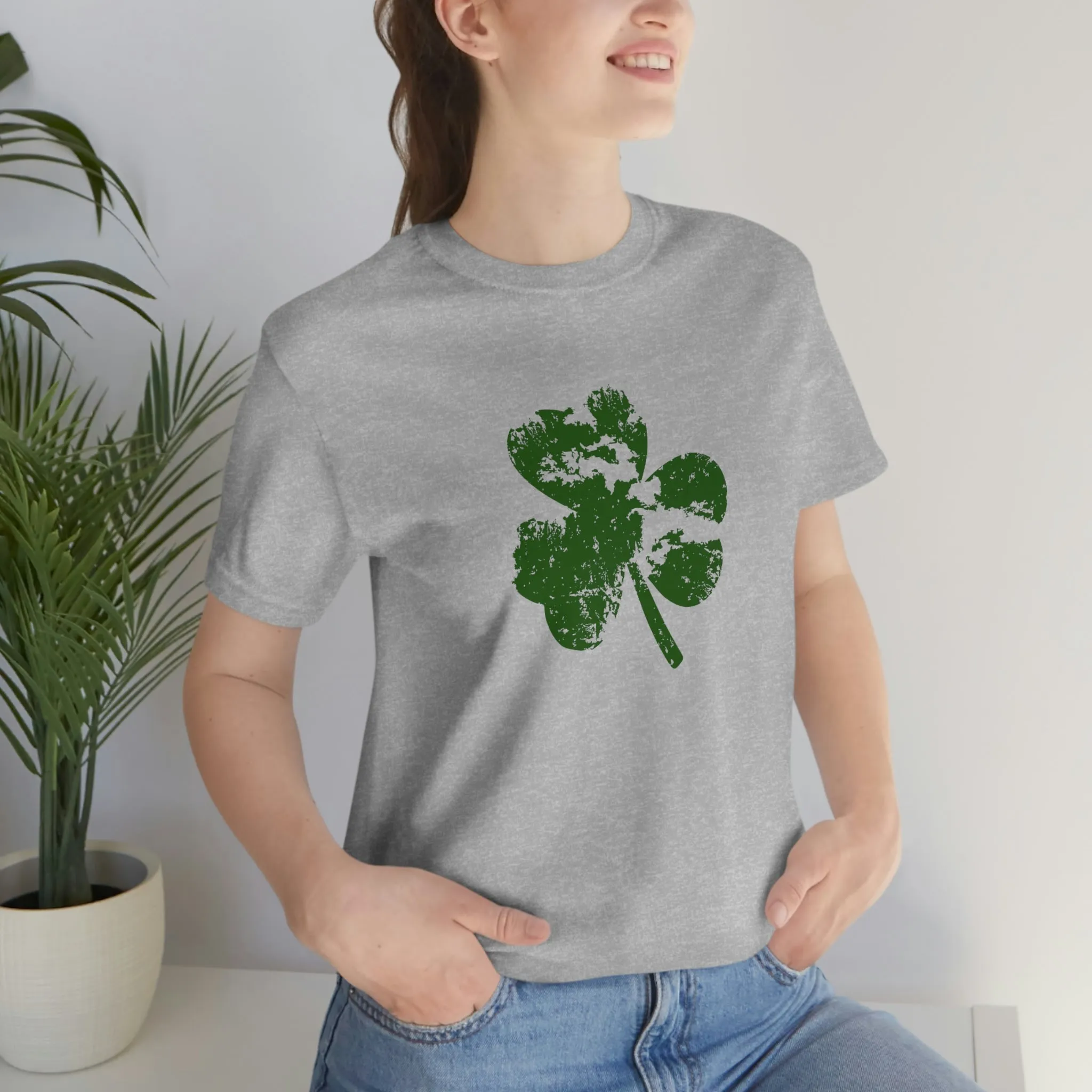 St. Patrick's Day Distressed Shamrock Bella Canvas 3001 Unisex Jersey Short Sleeve Tee