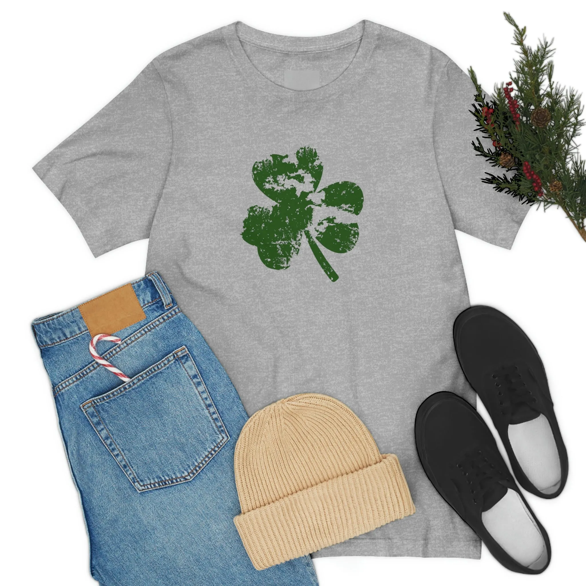 St. Patrick's Day Distressed Shamrock Bella Canvas 3001 Unisex Jersey Short Sleeve Tee