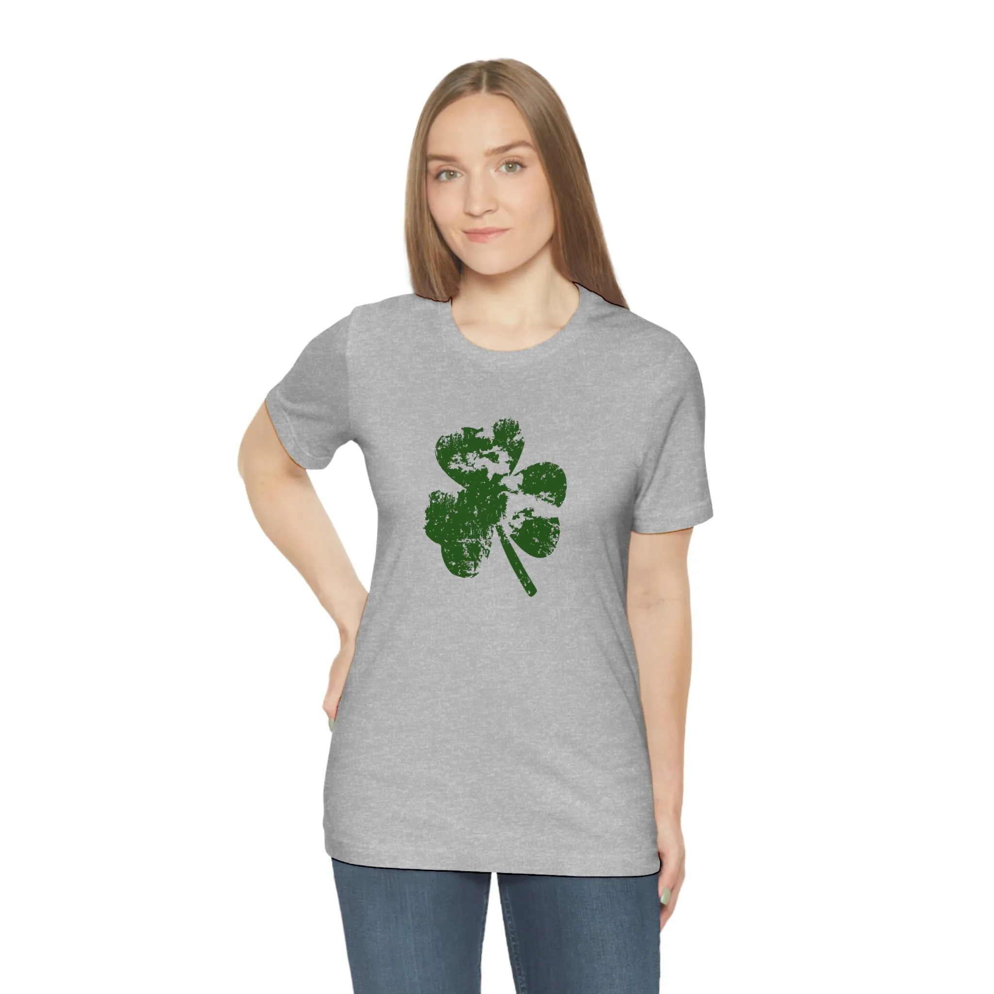 St. Patrick's Day Distressed Shamrock Bella Canvas 3001 Unisex Jersey Short Sleeve Tee